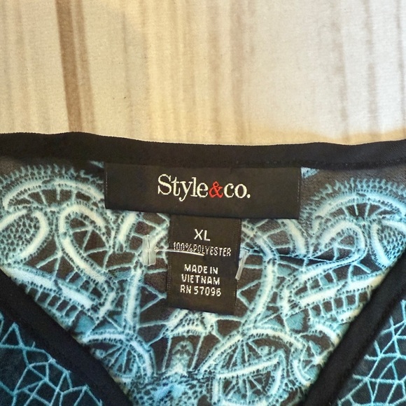 Style & co Teal and Black Patterned Blouse - Picture 4 of 5